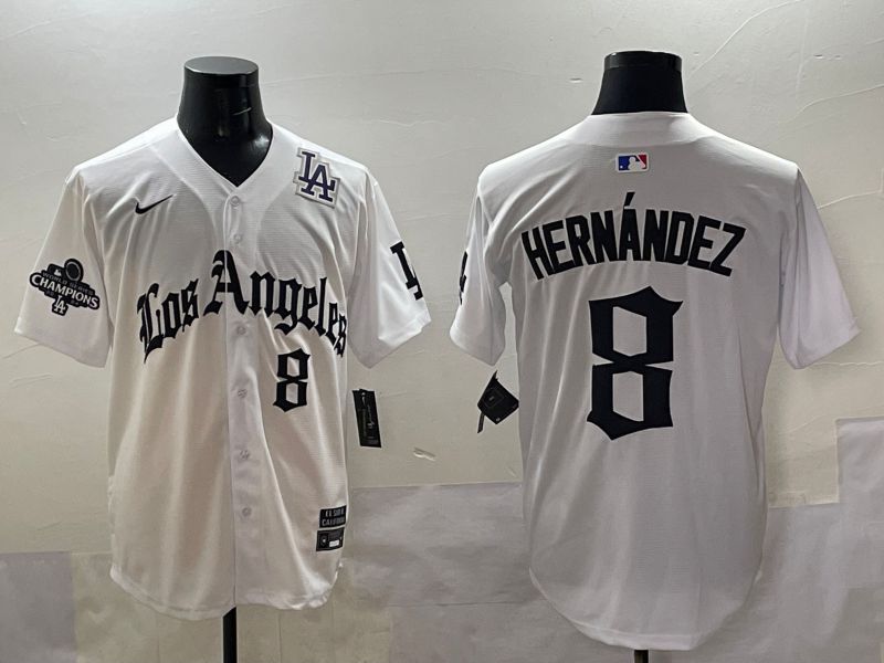 Men 2025 Los Angeles Dodgers #8 Hernandez White Five generations Joint Name Nike MLB Jersey style 5189->los angeles dodgers->MLB Jersey